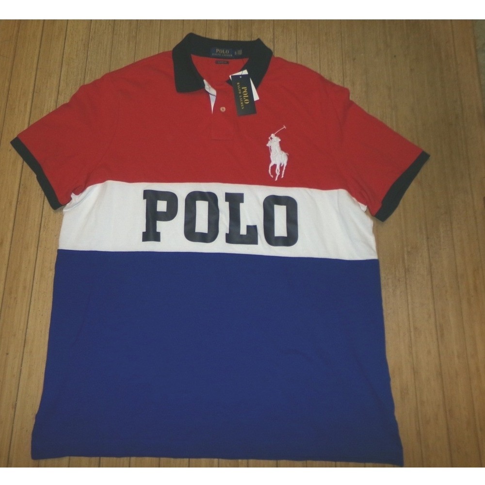 Polo Ralph Lauren Mens XL Red White Blue Colorblock Big Pony Polo Shirt NWT